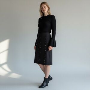 BCBGMaxAzria Black Knee-Length A-Line Skirt with Embellishments